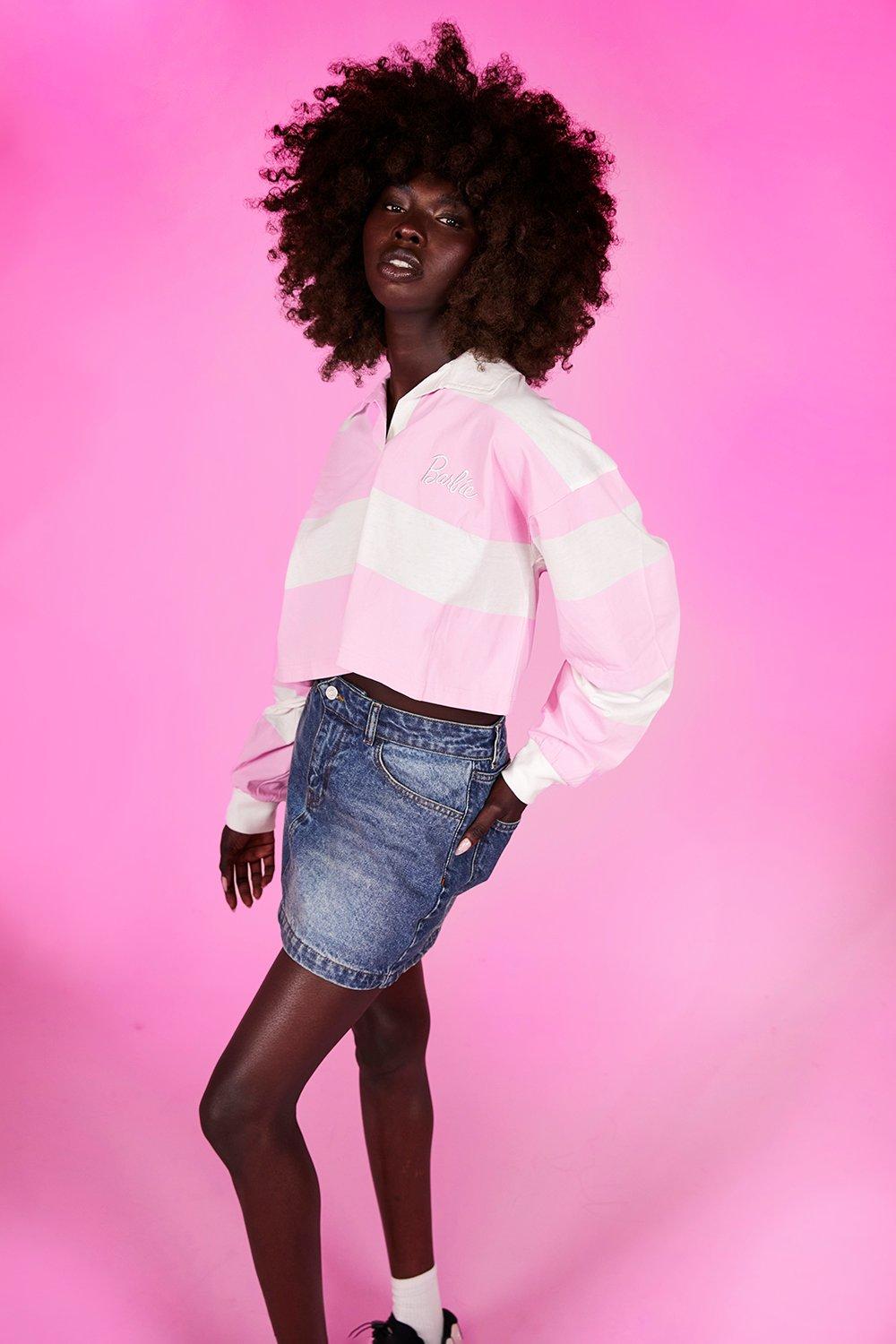 Barbie Crop Rugby Shirt boohoo